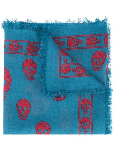 Shop Alexander Mcqueen Skull Scarf - Blue