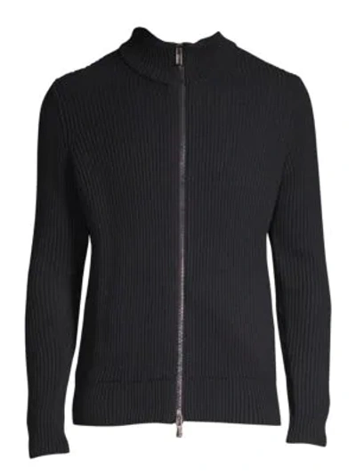 Shop Hugo Boss Sambre Ribbed Zip Sweater In Black