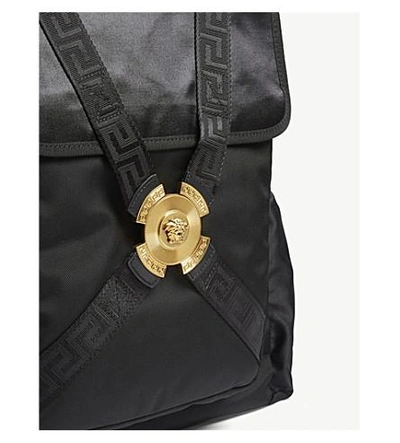 Shop Versace Parachute Cord Nylon Backpack In Blk Gld