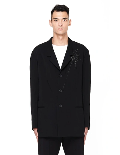 Shop Yohji Yamamoto Spiderweb-printed Wool Blazer In Black