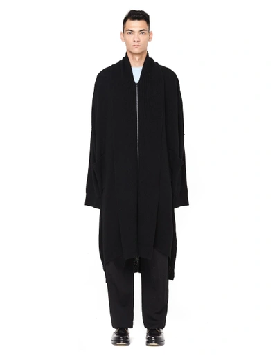 Shop Yohji Yamamoto Ribbed Zip-up Cardigan In Black