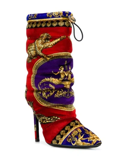 Shop Versace Leopard Motif Padded Ankle Boots In Red