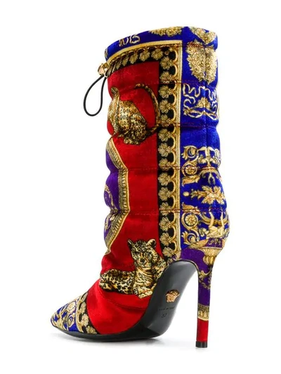 Shop Versace Leopard Motif Padded Ankle Boots In Red
