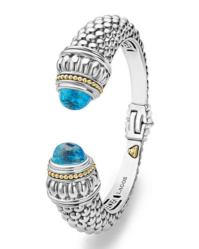 Shop Lagos Caviar Gemstone Hinge Cuff Bracelet In Blue Topaz