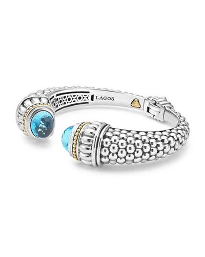Shop Lagos Caviar Gemstone Hinge Cuff Bracelet In Blue Topaz