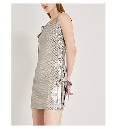 Shop Karen Millen Sequinned One-shoulder Dress In Silver