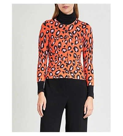 Shop Karen Millen Leopard-print Jersey Cardigan In Multi-coloured