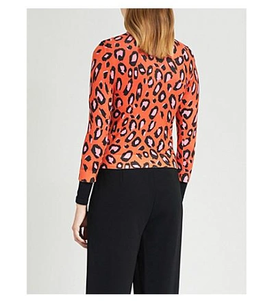 Shop Karen Millen Leopard-print Jersey Cardigan In Multi-coloured