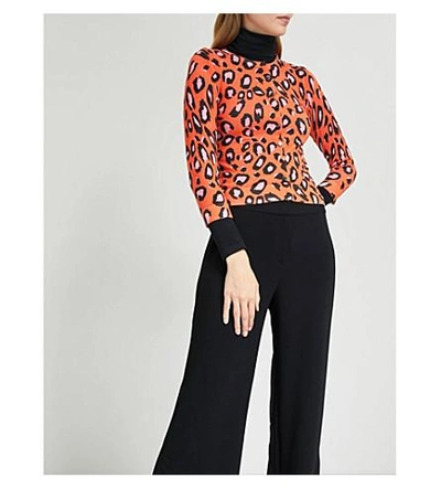 Shop Karen Millen Leopard-print Jersey Cardigan In Multi-coloured