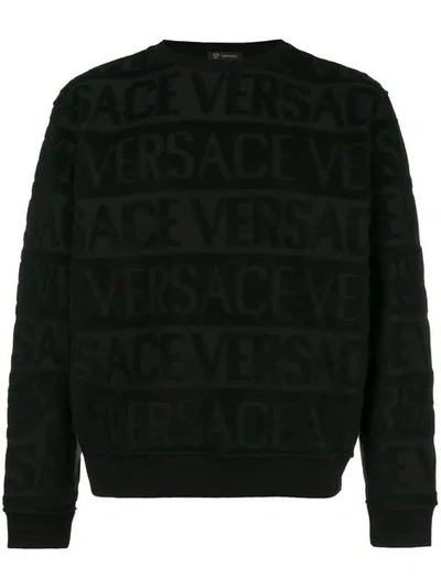 Shop Versace Printed Logo Sweatshirt In Black