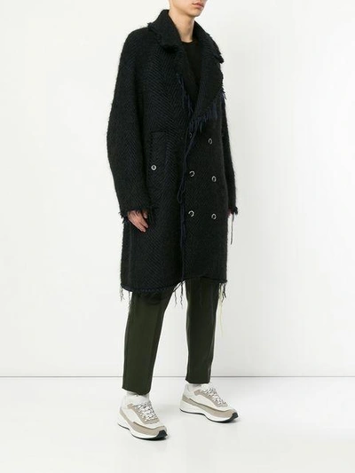 Shop Song For The Mute Raw Edge Trench Coat - Black