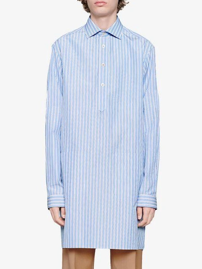 Shop Gucci Cotton Oversize Shirt With Pockets In Blue