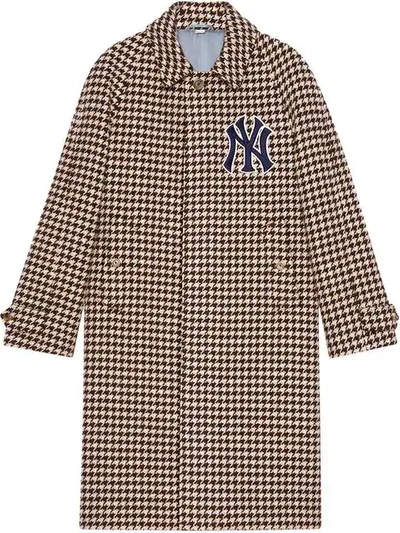 Shop Gucci Houndstooth Coat With Ny Yankees™ Patches In Black