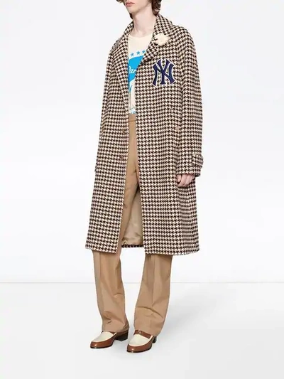 Shop Gucci Houndstooth Coat With Ny Yankees™ Patches In Black