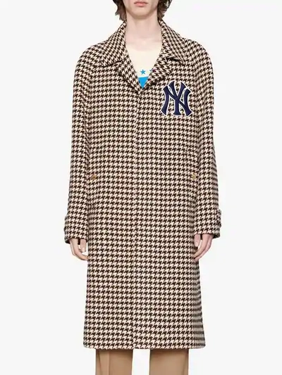 Shop Gucci Houndstooth Coat With Ny Yankees™ Patches In Black