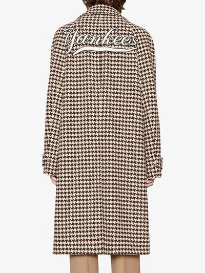 Shop Gucci Houndstooth Coat With Ny Yankees™ Patches In Black