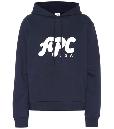 Shop Apc Printed Cotton Hoodie In Blue