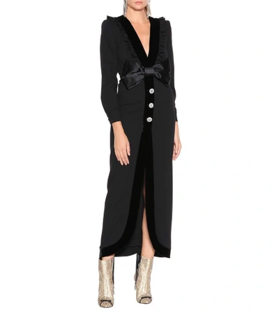 Shop Alessandra Rich Wool Crêpe Maxi Dress In Black