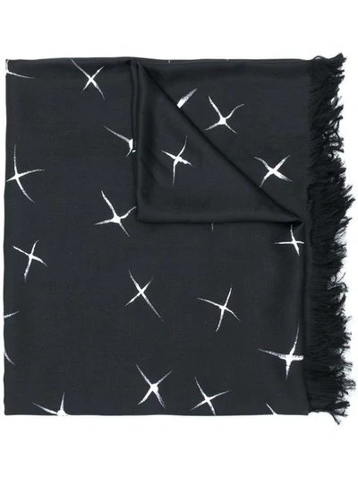 Shop Saint Laurent Fringed-edges Printed Scarf - Black