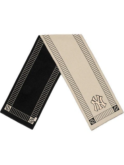Shop Gucci Wool Scarf With Ny Yankees™ Patch - Neutrals