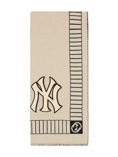 Shop Gucci Wool Scarf With Ny Yankees™ Patch - Neutrals