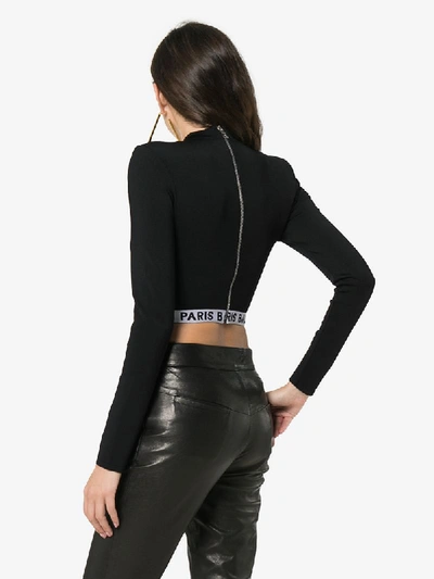 Shop Balmain High Neck Logo Crop Top In Black