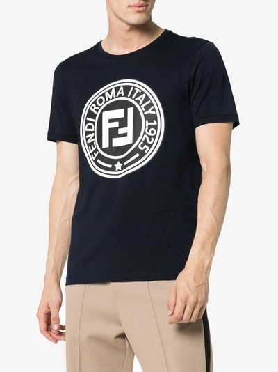 Shop Fendi Logo Printed Roma Cotton T-shirt - Blue