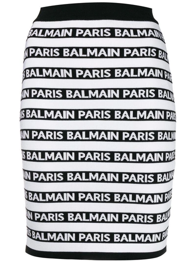 Shop Balmain Monogram Print Skirt