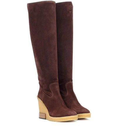 Shop Tod's Suede Wedge Boots In Brown