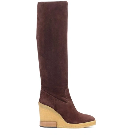 Shop Tod's Suede Wedge Boots In Brown