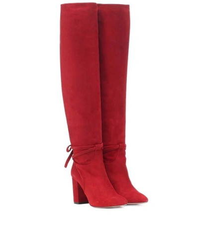 Shop Aquazzura Milano 85 Suede Boots In Red