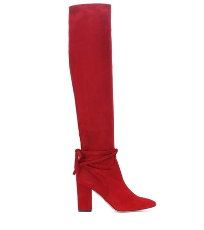 Shop Aquazzura Milano 85 Suede Boots In Red