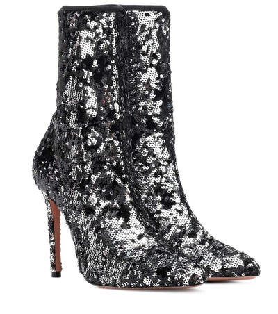 Shop Aquazzura Costes 105 Sequined Ankle Boots In Silver