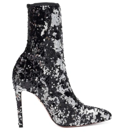 Shop Aquazzura Costes 105 Sequined Ankle Boots In Silver
