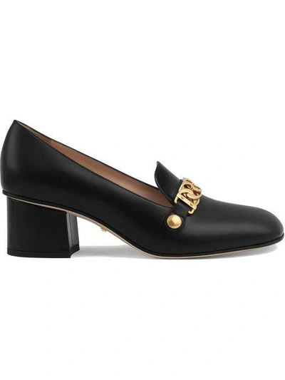 Shop Gucci Sylvie Leather Mid-heel Pumps In Black
