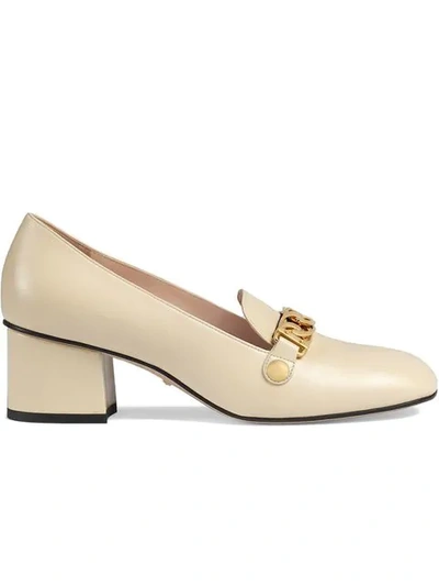 Shop Gucci Sylvie Leather Mid-heel Pumps In White