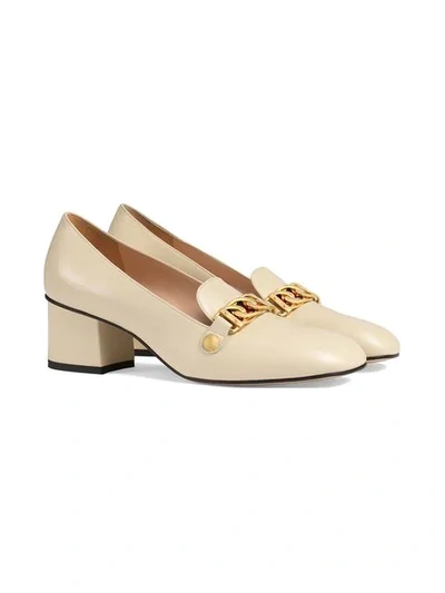 Shop Gucci Sylvie Leather Mid-heel Pumps In White