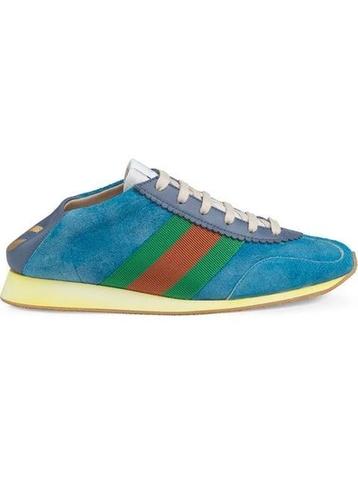 Shop Gucci Suede Sneaker With Web In Blue