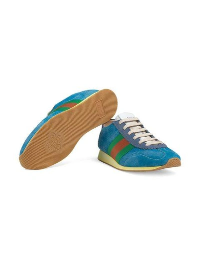 Shop Gucci Suede Sneaker With Web In Blue