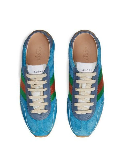 Shop Gucci Suede Sneaker With Web In Blue