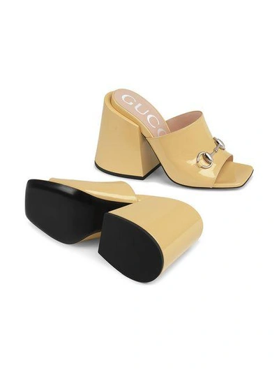 Shop Gucci Patent Leather High-heel Slides In Neutrals
