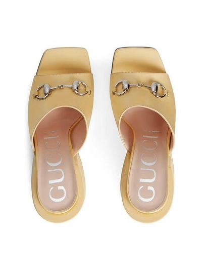 Shop Gucci Patent Leather High-heel Slides In Neutrals