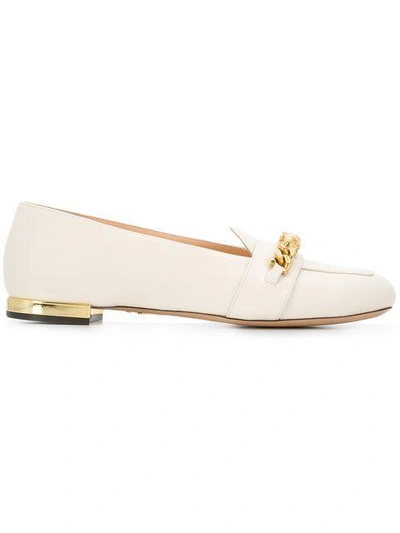 Shop Charlotte Olympia Chain Embellished Loafers In White