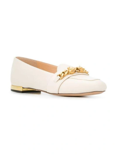Shop Charlotte Olympia Chain Embellished Loafers In White