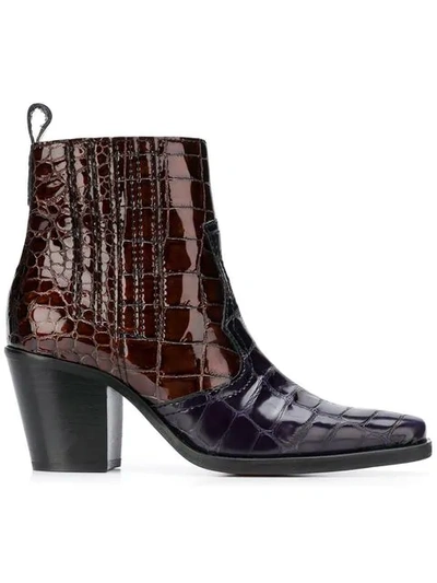 Shop Ganni Faux Croc Ankle Boots In Blue