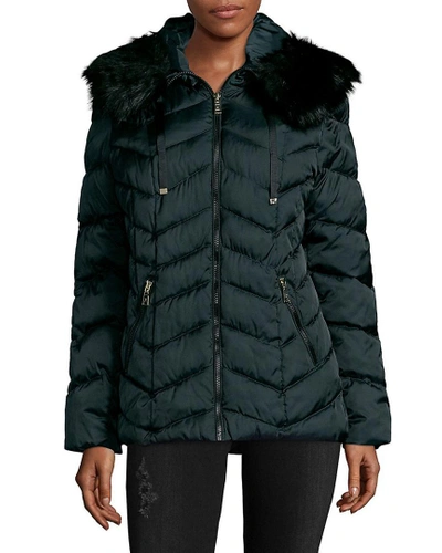 Shop T Tahari Trimmed Puffer Coat In Nocolor