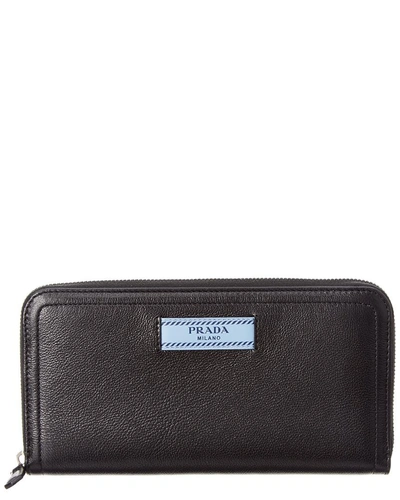 Shop Prada Etiquette Logo Leather Zip Around Wallet In Black