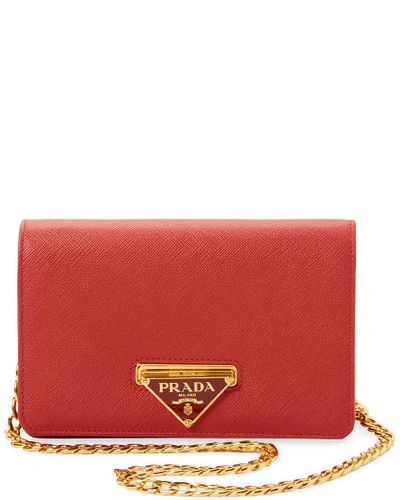 Shop Prada Luxe Saffiano Leather Wallet On Chain In Nocolor