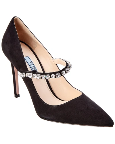 Shop Prada Crystal Embellished Suede Pump In Nocolor