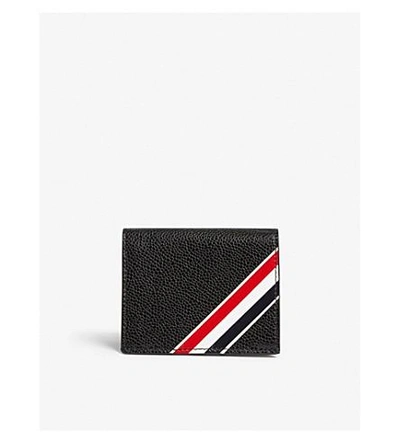 Shop Thom Browne Striped Pebbled Leather Card Wallet In Black